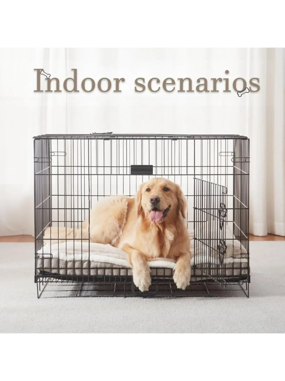 Cozy Dog Bed with Pillow for Large & Medium Breeds - Soft Crate Mattress (Beige)